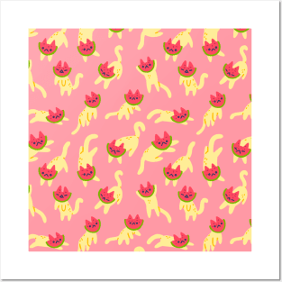 Watermelon Head Cat Pattern Posters and Art